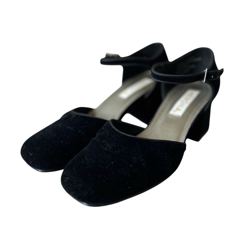 Merona Black Velvet Mary Jane Block Heel Pumps Women's Size 7.5